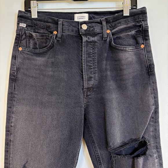 Citizens of Humanity Jolene Straight Jean Size 28 Distressed High Rise Dark Wash - Picture 6 of 15